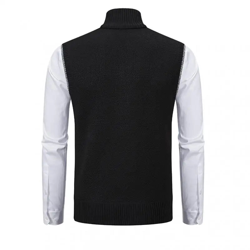 Men's Knitted Gilet with Full Zip and Stand Collar
