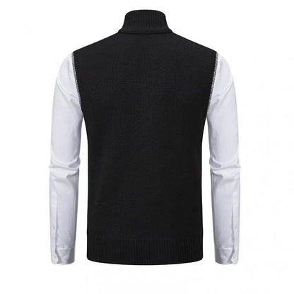 Men's Knitted Gilet with Full Zip and Stand Collar