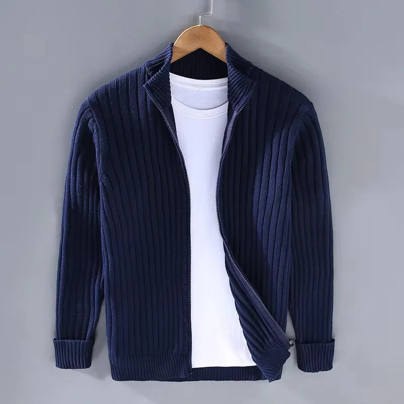 Men's Cable Knit Jumper Quarter Zip High Neck