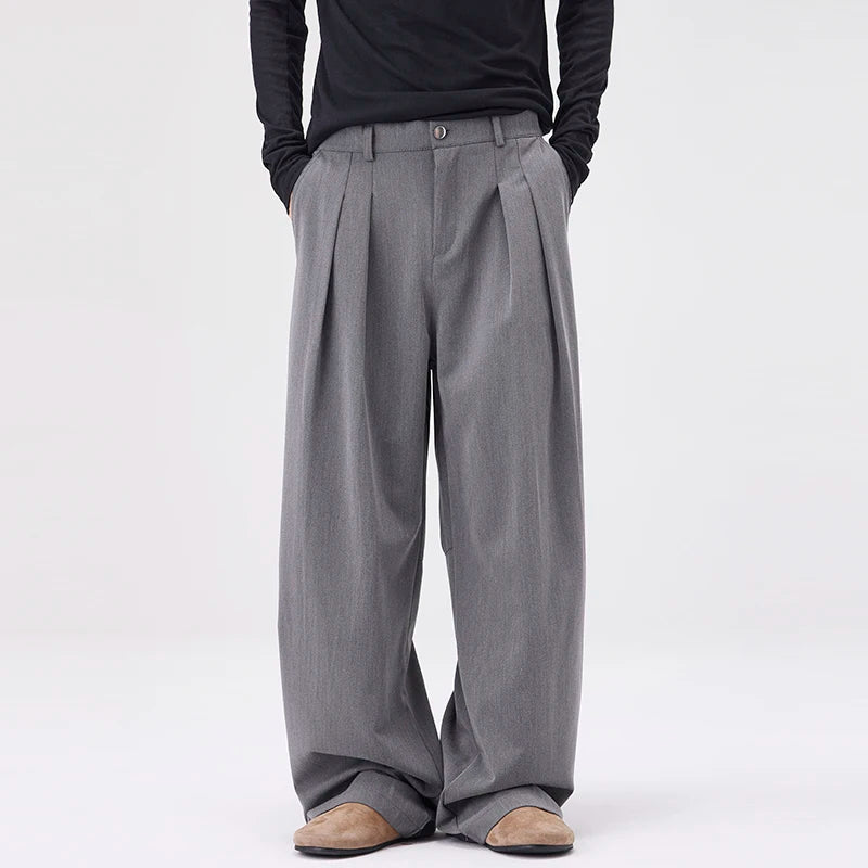 Men's Wide Leg Trousers with Pleated Front