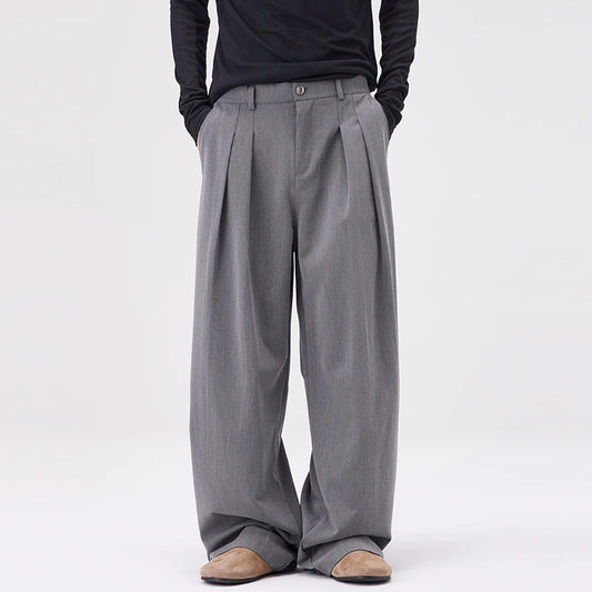 Men's Wide Leg Trousers with Pleated Front