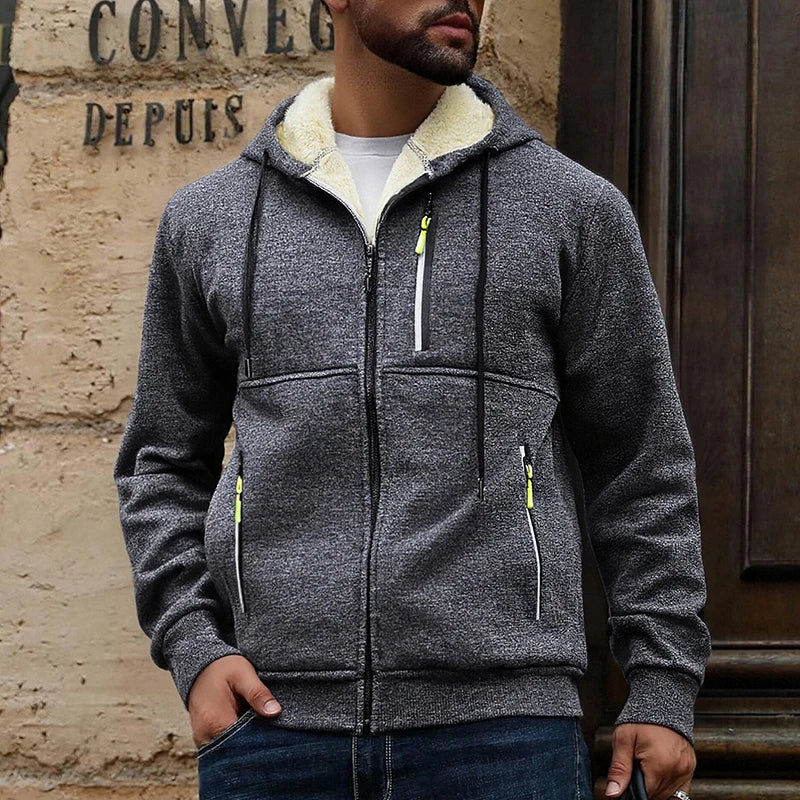 Men's Hooded Jacket – Warm Lined Winter Coat with Full Zip and Zipped Side Pockets