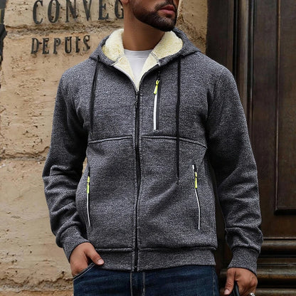 Men's Hooded Jacket – Warm Lined Winter Coat with Full Zip and Zipped Side Pockets