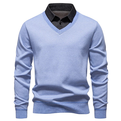 Men's V-Neck Jumper with Long Sleeves and Ribbed Trim