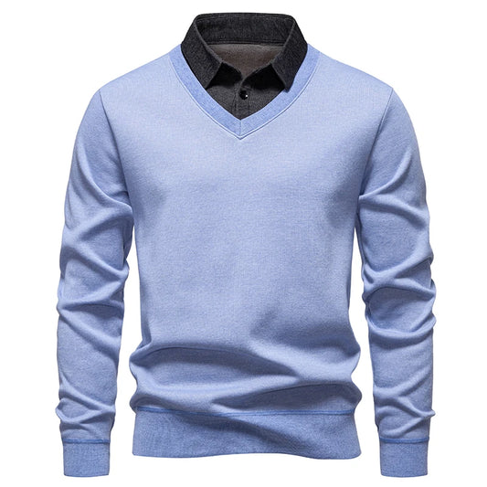 Men's V-Neck Jumper with Long Sleeves and Ribbed Trim