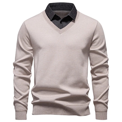 Men's V-Neck Jumper with Long Sleeves and Ribbed Trim