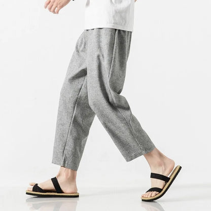 Men's Loose Fit Cropped Trousers with Drawstring Waist