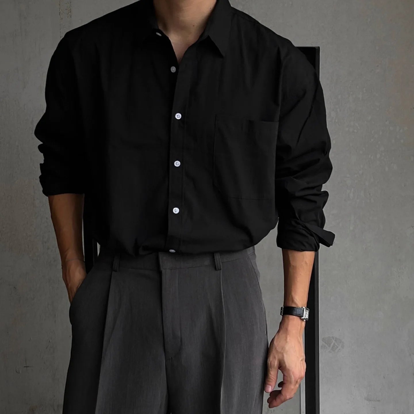 Men's Long Sleeve Button Shirt with Chest Pocket