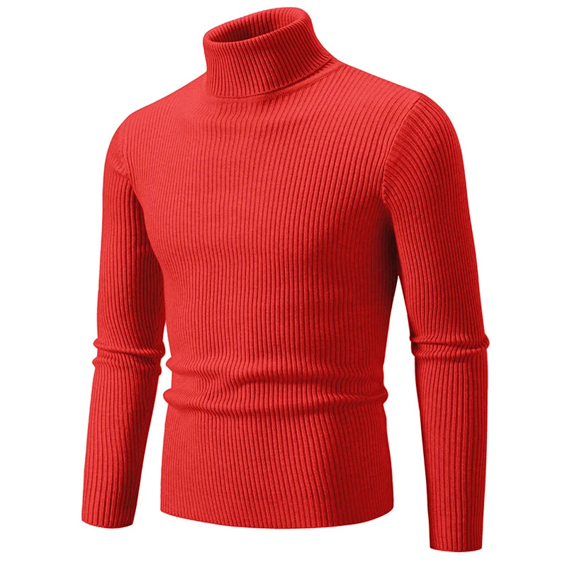 Men's Ribbed Turtleneck Jumper with Fitted Long Sleeves