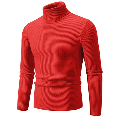 Men's Ribbed Turtleneck Jumper with Fitted Long Sleeves