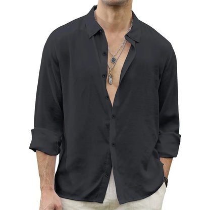 Men's Long Sleeve Casual Shirt with Open Collar