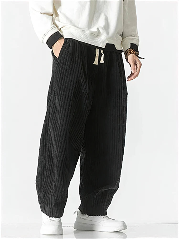 Men's Textured Joggers Loose Fit Drawstring Elasticated Cuffs
