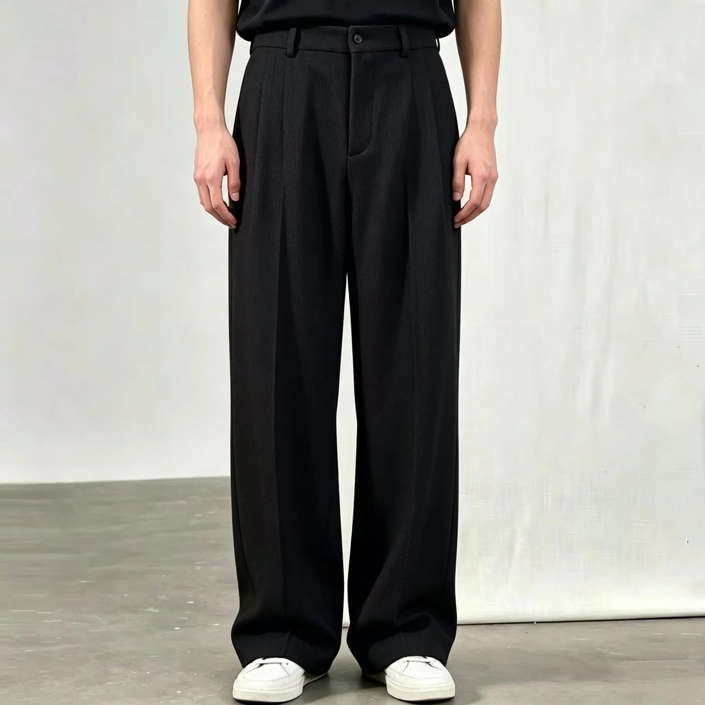 Men's Wide Leg Trousers with Pleated Front and Pockets