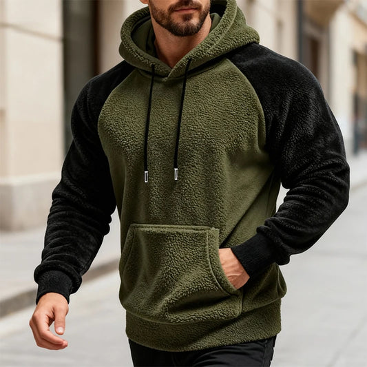 Men's Colour Block Hoodie – Long Sleeve Pullover Sweatshirt with Drawstring Hood and Front Pocket
