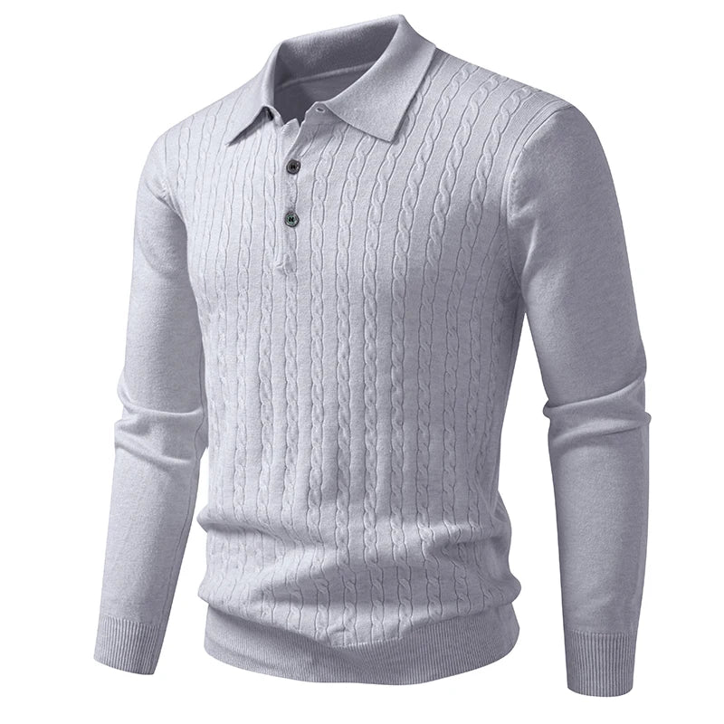 Men's Cable Knit Polo Jumper with Long Sleeves