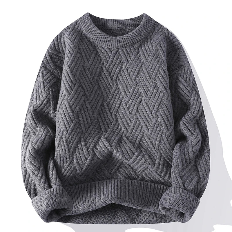 Men's Textured Knit Jumper with Geometric Pattern
