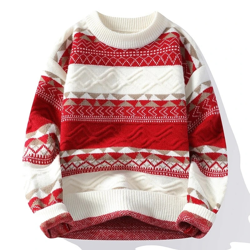 Men's Fair Isle Knit Jumper with Crew Neck Pattern