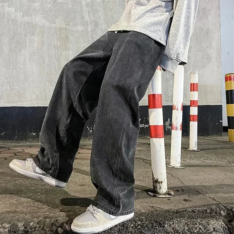 Men's Baggy Wide Leg Jeans with Drawstring Waist