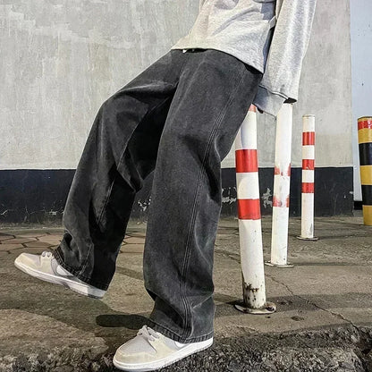 Men's Baggy Wide Leg Jeans with Drawstring Waist