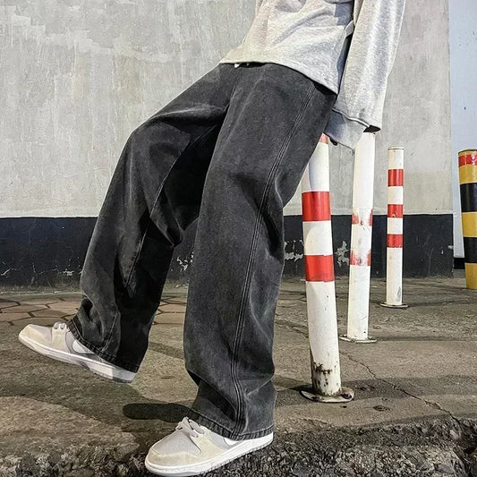 Men's Baggy Wide Leg Jeans with Drawstring Waist