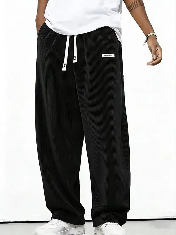 Men's Wide Leg Trousers Pleated Texture Drawstring Waist