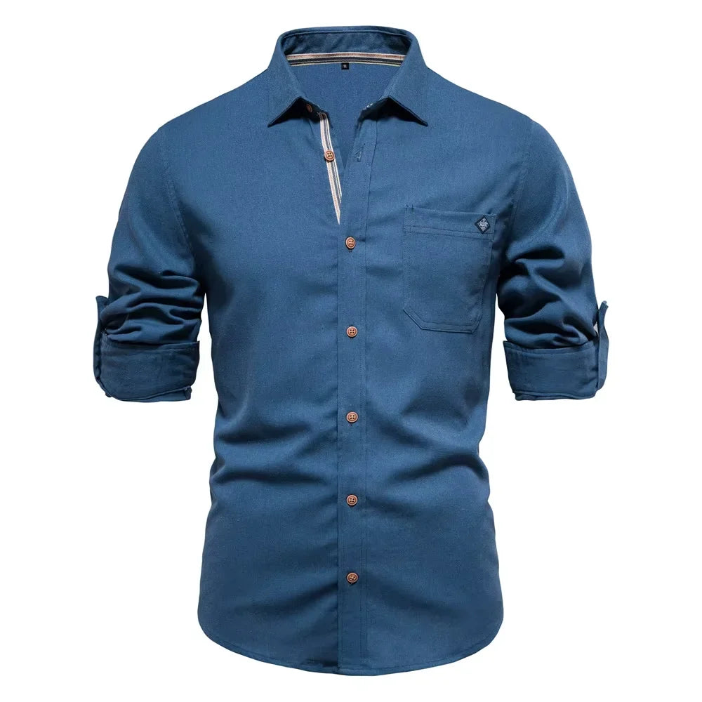 Men's Collared Button Shirt with Single Chest Pocket