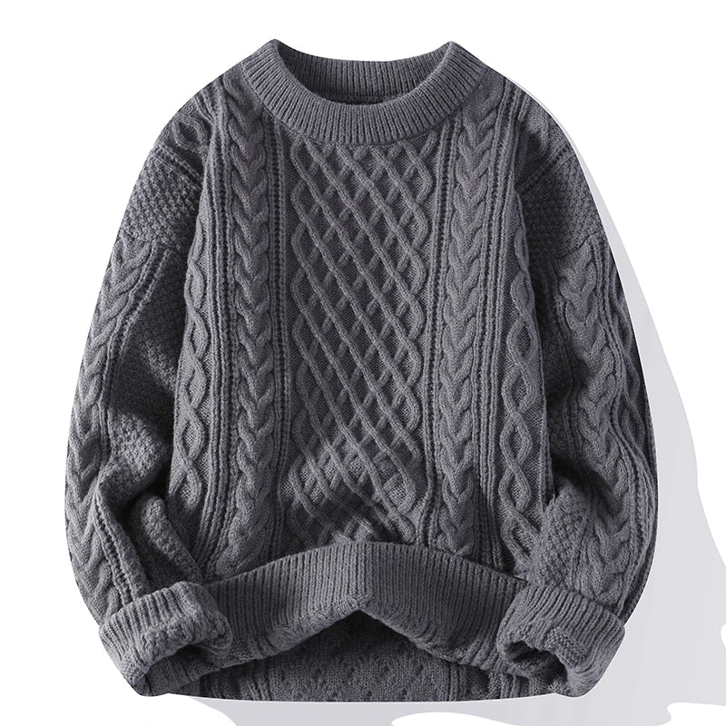 Men's Cable Knit Crew Neck Jumper with Ribbed Trims