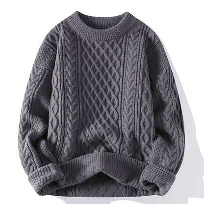 Men's Cable Knit Crew Neck Jumper with Ribbed Trims