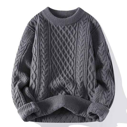 Men's Cable Knit Crew Neck Jumper with Ribbed Trims