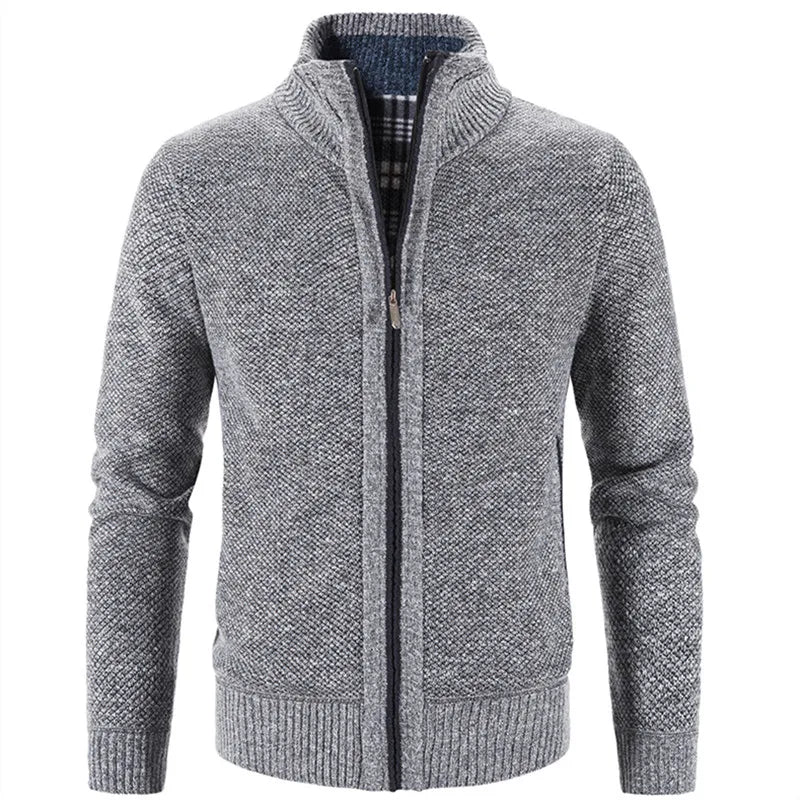Men's Knitted Cardigan with Zip Front and High Neck