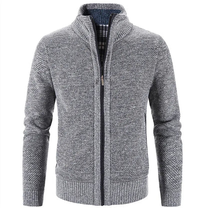 Men's Knitted Cardigan with Zip Front and High Neck
