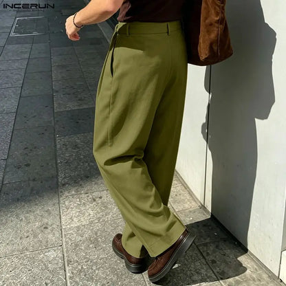 Men's Wide Leg Pleated Trousers with Belt Loops