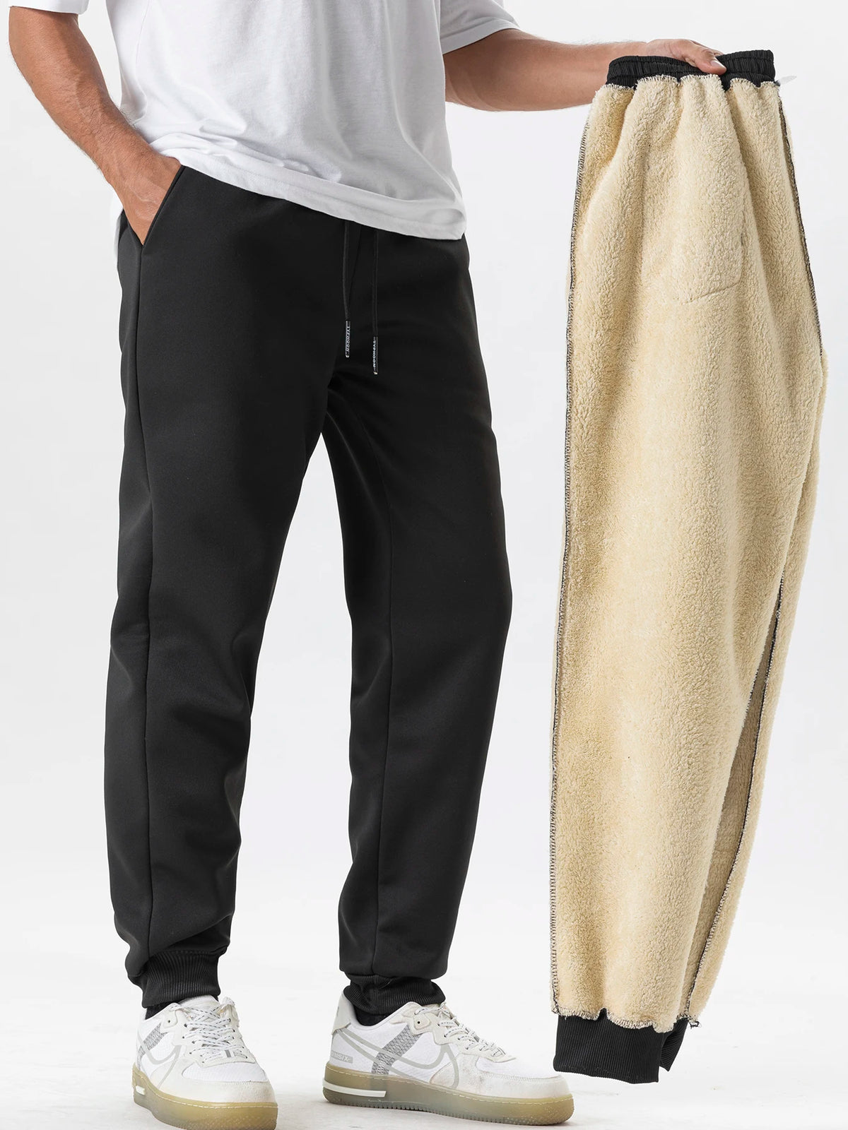 Men's Hooded Tracksuit Set with Sherpa-Lined Jacket and Jogger Trousers – Warm Winter Wear