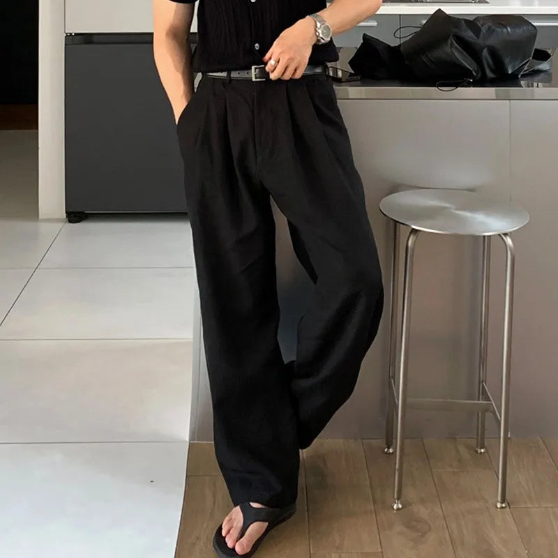 Men's Loose Fit Wide Leg Trousers with Pleated Front