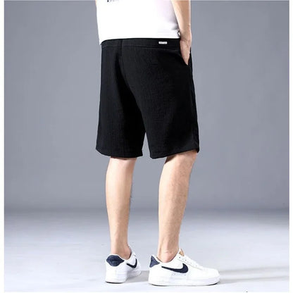 Men's Textured Shorts with Elastic Drawstring Waist and Pockets