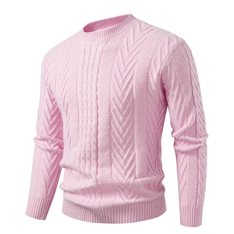 Men's Cable Knit Crew Neck Jumper with Textured Pattern