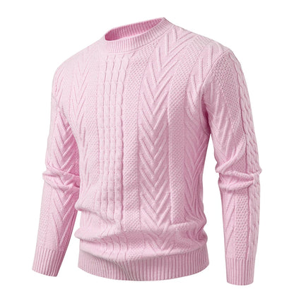 Men's Cable Knit Crew Neck Jumper with Textured Pattern
