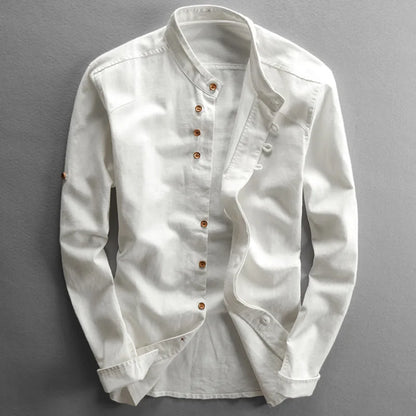 Men's Shirt Grandad Collar Long Sleeve Button Front Casual Fit