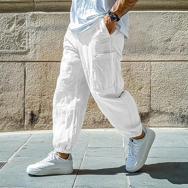 Men's Tapered Cargo Trousers with Elasticated Waist and Pockets