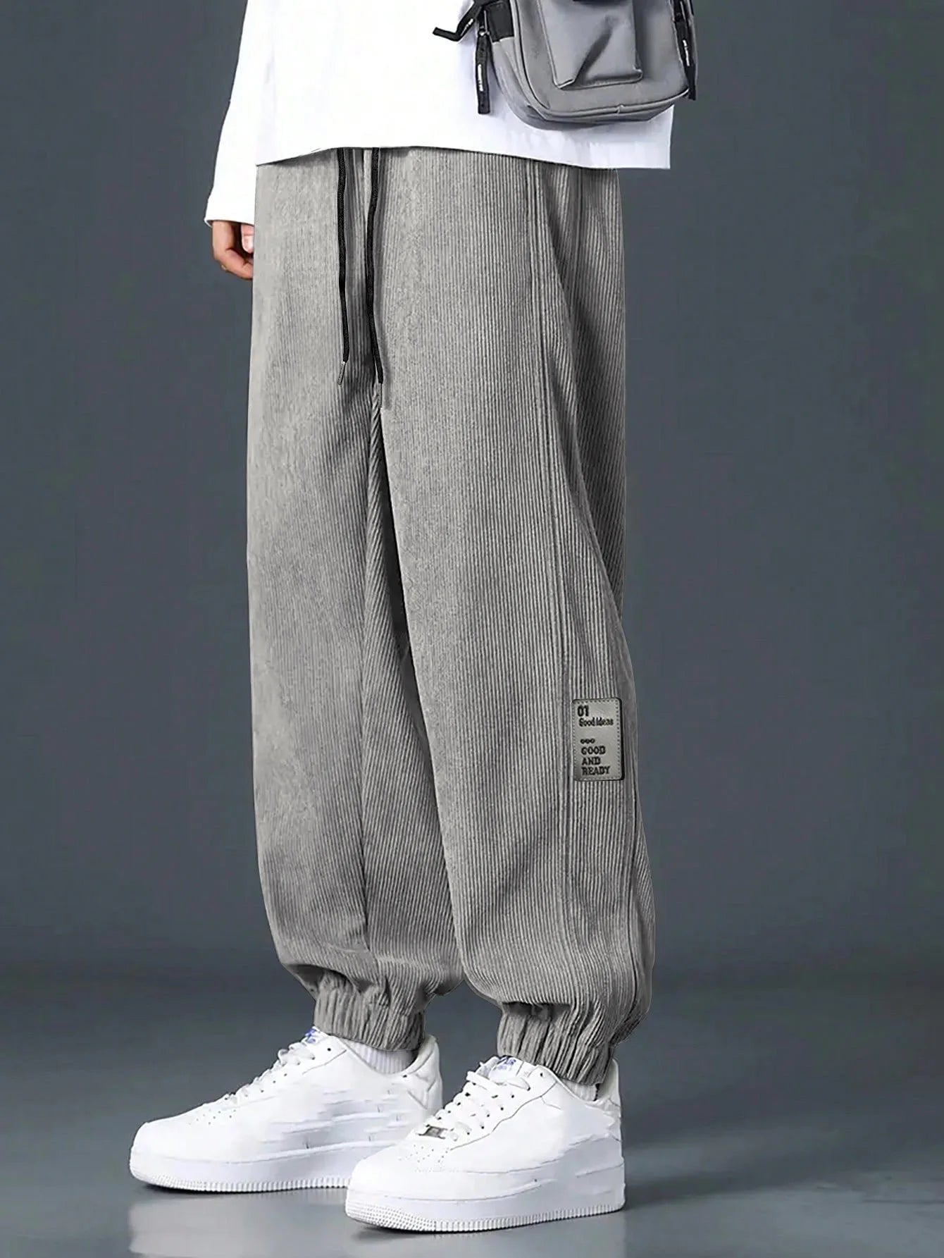 Men's Loose Fit Trousers with Elasticated Cuffed Waist