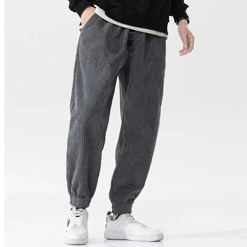 Men's Textured Trousers Relaxed Fit Drawstring Waist Joggers