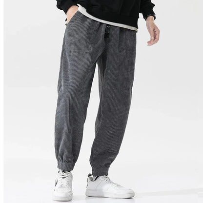 Men's Textured Trousers Relaxed Fit Drawstring Waist Joggers