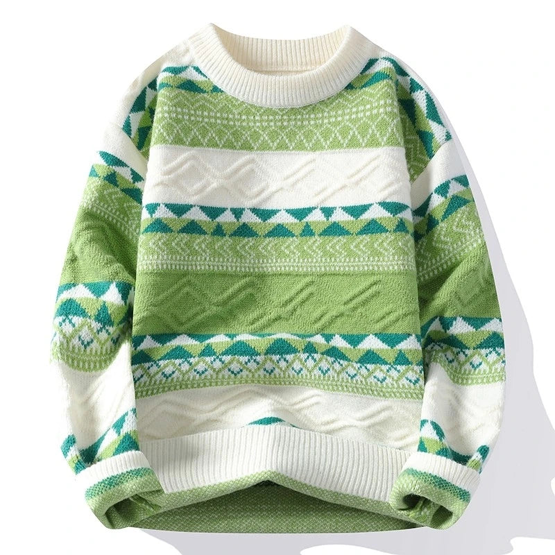 Men's Fair Isle Knit Jumper with Crew Neck Pattern