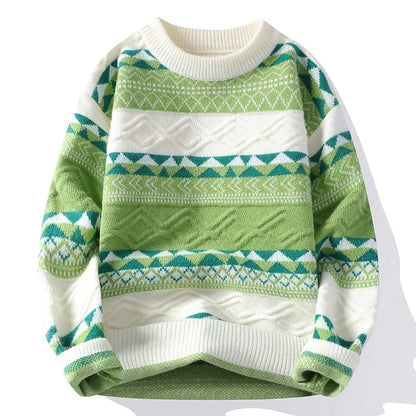 Men's Fair Isle Knit Jumper with Crew Neck Pattern