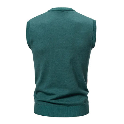 Men's Argyle Knit Sweater Vest with V-Neck Pattern