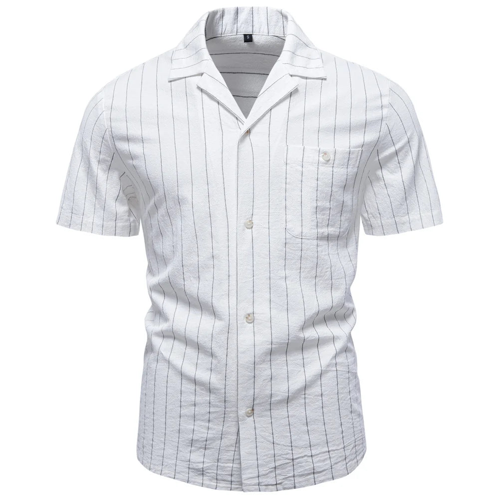 Men's Short Sleeve Shirt with Vertical Stripe Pattern