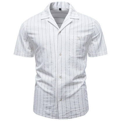 Men's Short Sleeve Shirt with Vertical Stripe Pattern