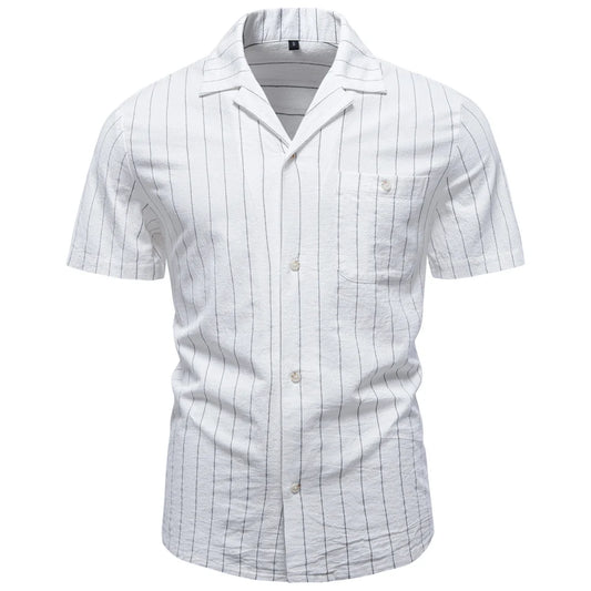 Men's Short Sleeve Shirt with Vertical Stripe Pattern