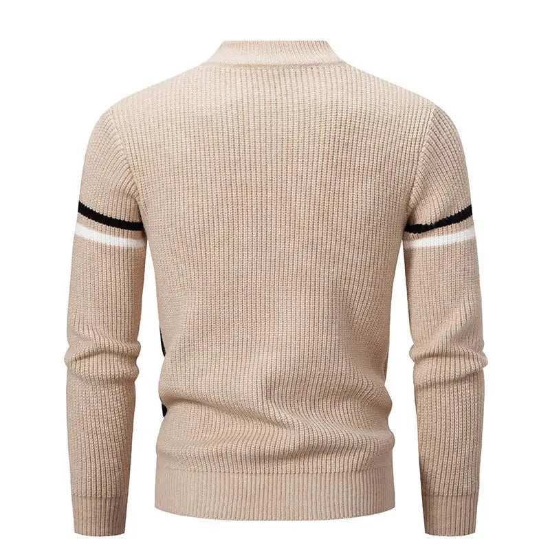 Men's Colour Block Knit Jumper with High Neck and Long Sleeves