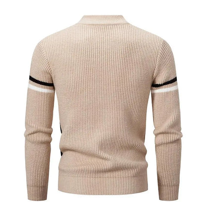 Men's Colour Block Knit Jumper with High Neck and Long Sleeves